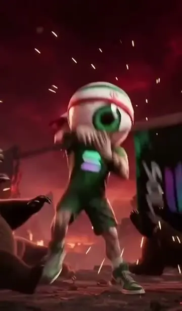 EYE RAN dancing in a fiery scene