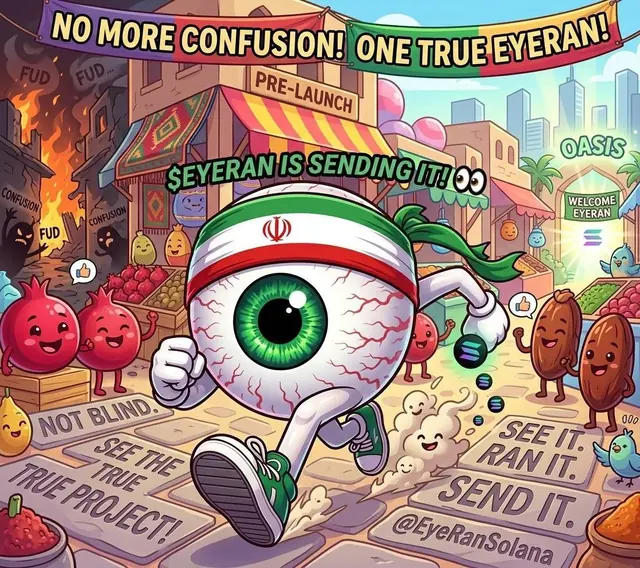 EYE RAN mascot running through a lively market