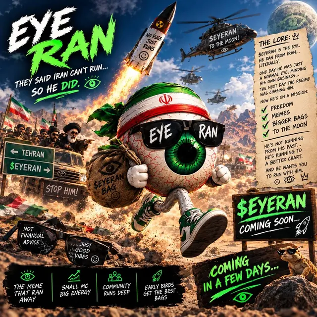 EYE RAN mascot racing away with the bag